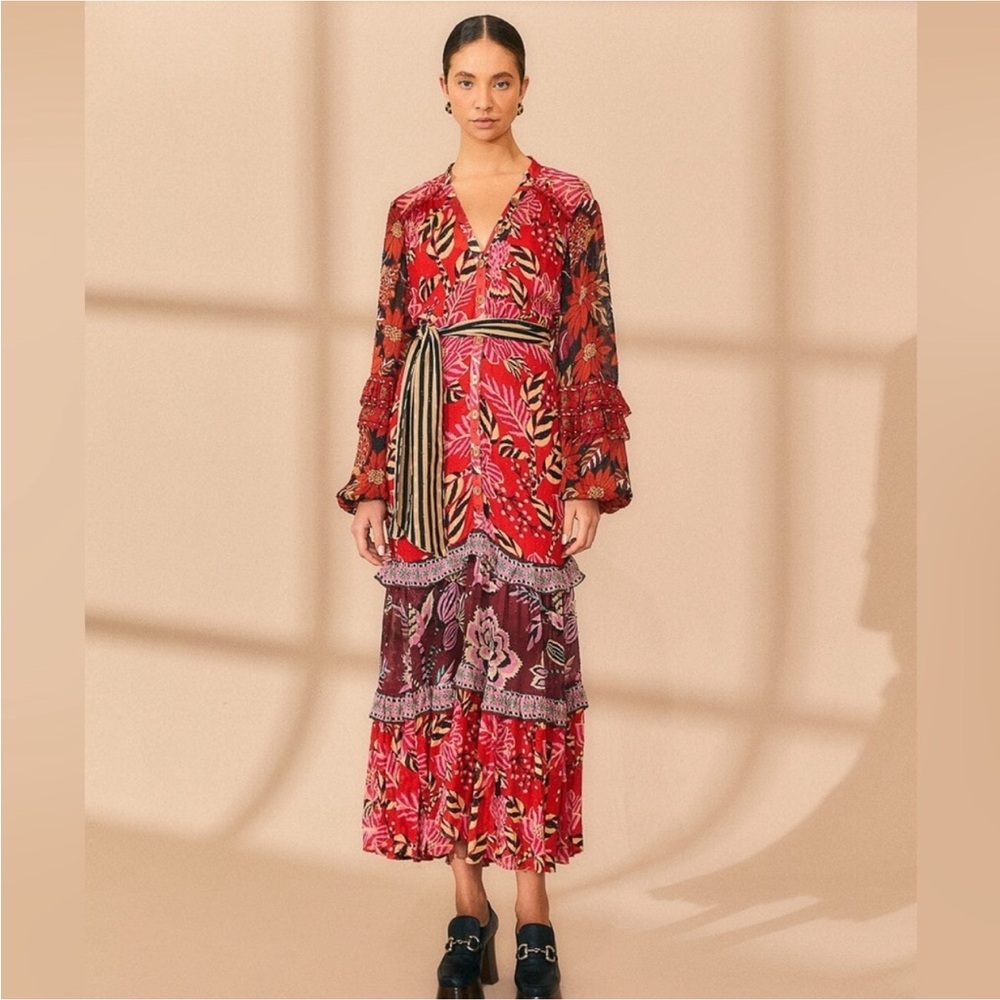 Farm Rio: Mixed Floral Prints Long Sleeve Maxi Dress - Picture 10 of 13